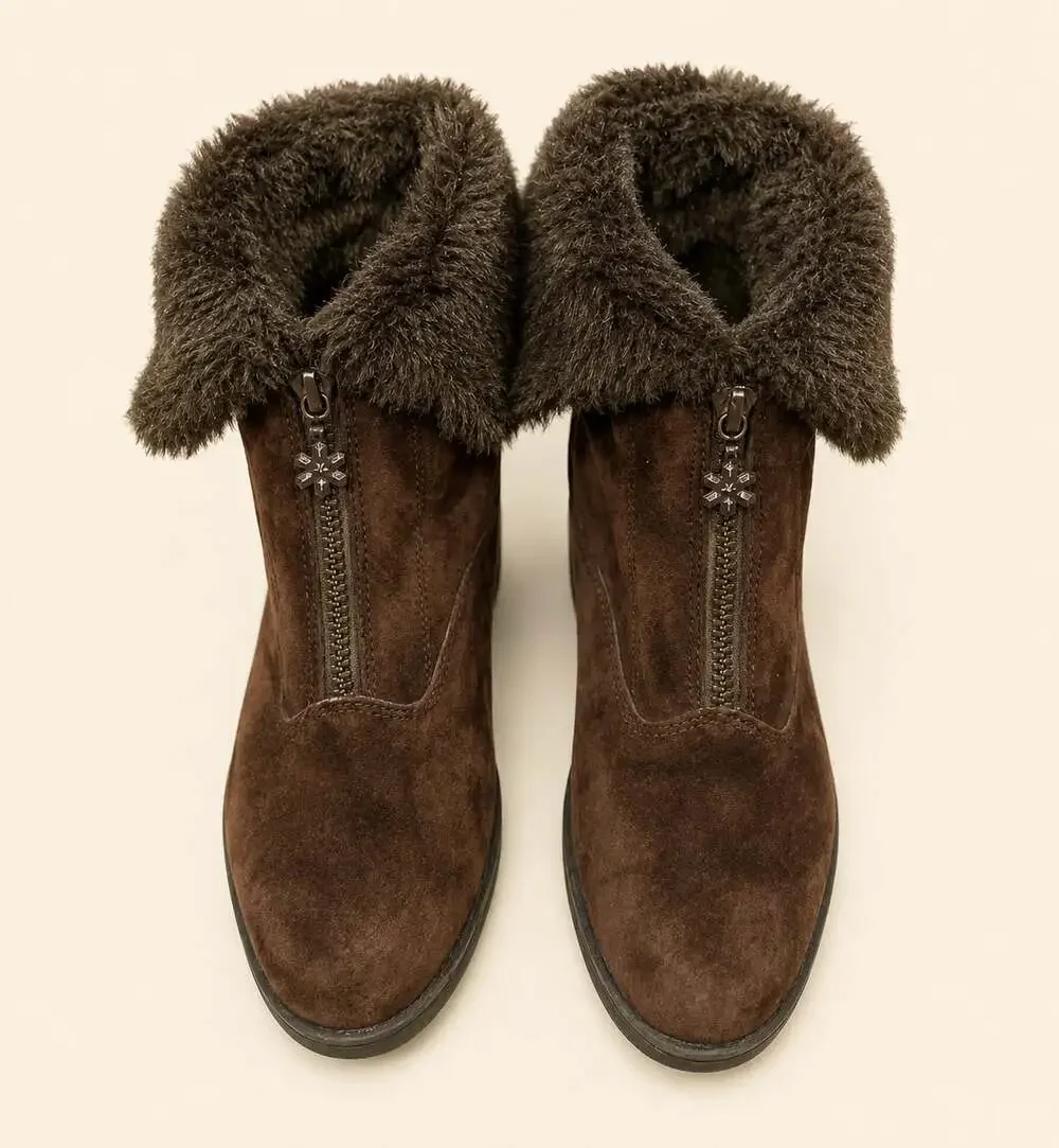 Hush Puppies Brown Suede Faux Fur Zip Winter Boots Women’s 7.5 Y2K